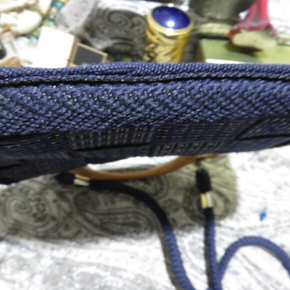 BOGO Palazzo Vecchio Firenze in Italian navy woven rafia wood handle crossbody - Picture 10 of 15